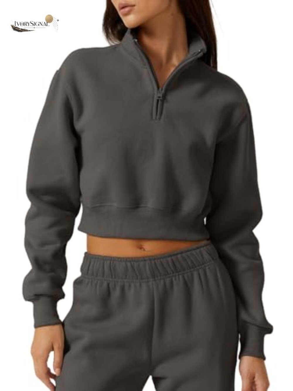 Women's Half Zip Crop Sweatshirt High Neck Long Sleeve Fleece Pullover